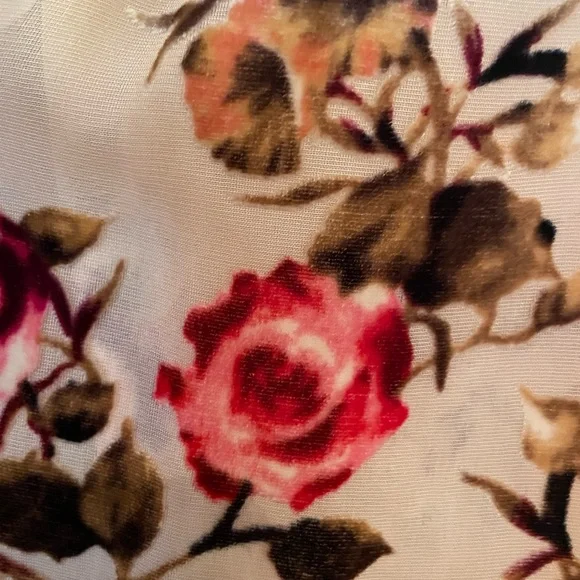 Alice + Olivia Sheer Floral Short-Sleeve Blouse in Beige and Burgundy - Picture 4 of 6